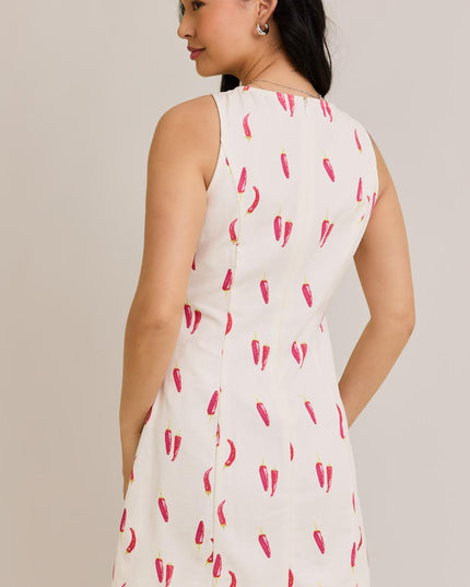 Relaxed shift dress with playful chili pepper pattern