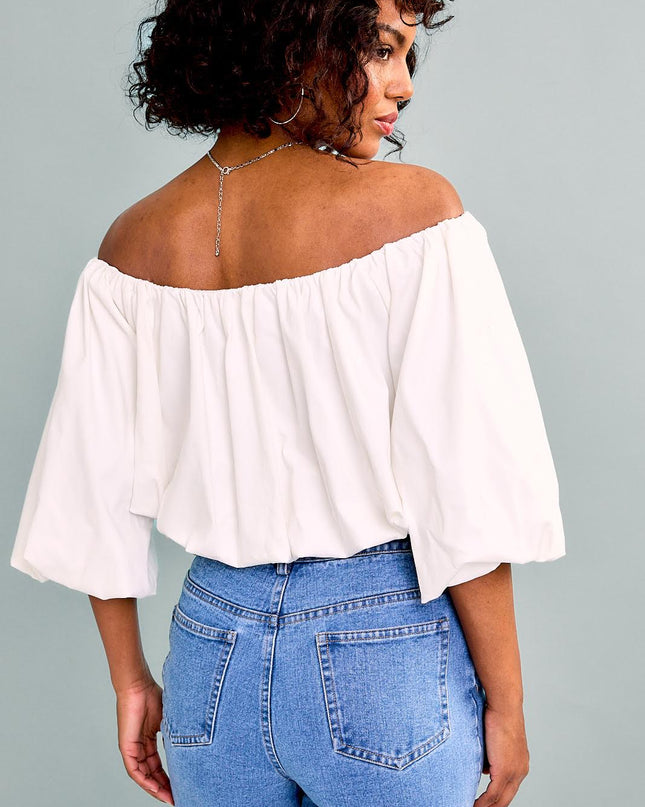 The Actually Romantic Top – Cream Off-Shoulder Puff Sleeve Blouse