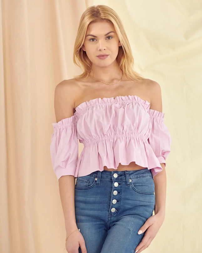 Lightweight pink crop top with gathered bodice
