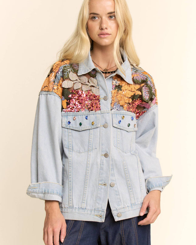 Best Believe I'm Still Bejeweled Denim Embellished Jacket