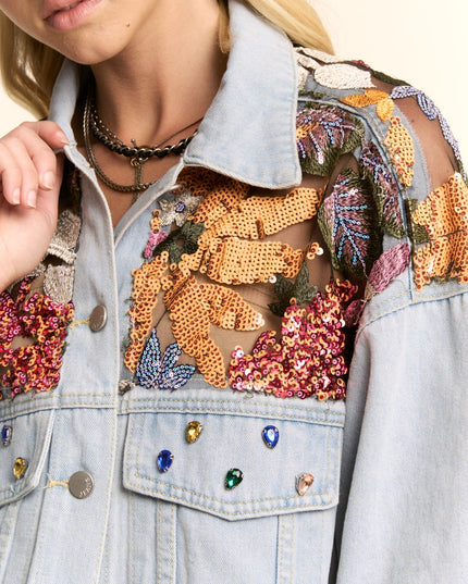 Best Believe I'm Still Bejeweled Denim Embellished Jacket