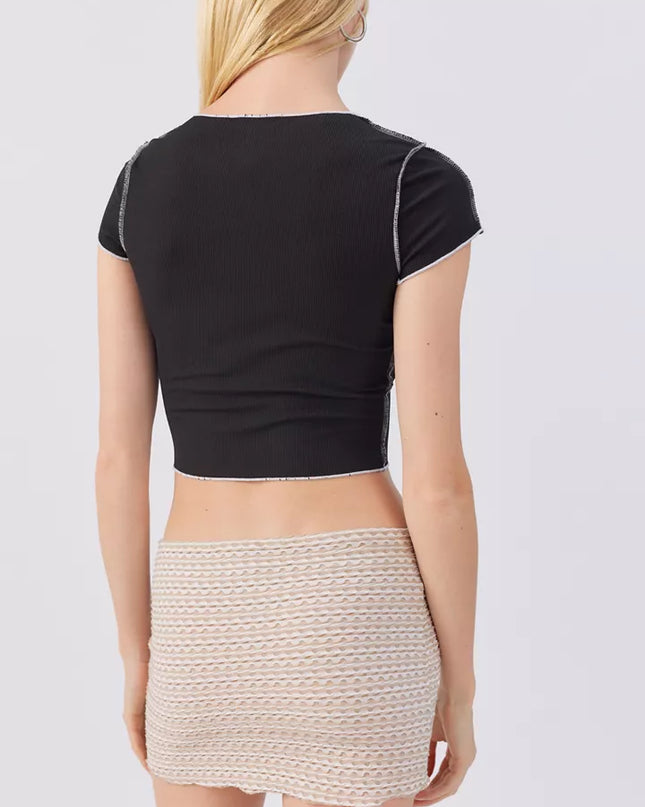 Cross My Heart Lace-Up Crop Top | Edgy Black Ribbed Top – Calli’s Curations