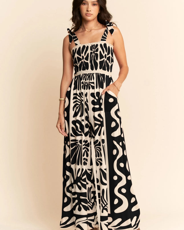 The Matisse Muse Wide Leg Jumpsuit – Black & Cream Abstract Print