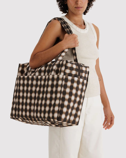 Baggu Cloud Carry-On - Sage Stripe Blurred Gingham Brown