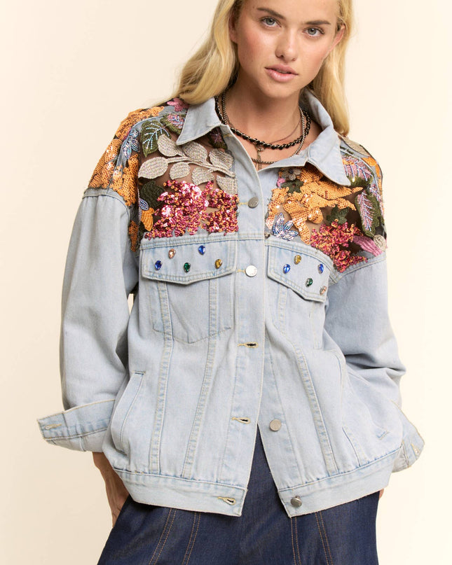 Best Believe I'm Still Bejeweled Denim Embellished Jacket