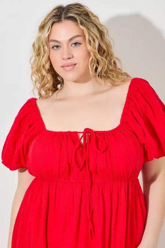 Cherry Baby Eyelet Dress- Red