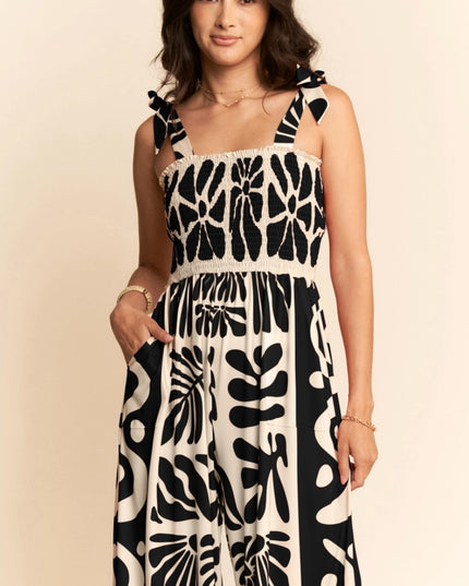 The Matisse Muse Wide Leg Jumpsuit – Black & Cream Abstract Print
