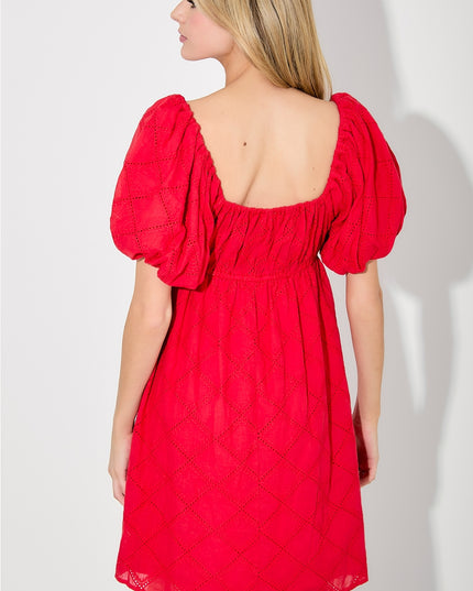 Cherry Baby Eyelet Dress- Red