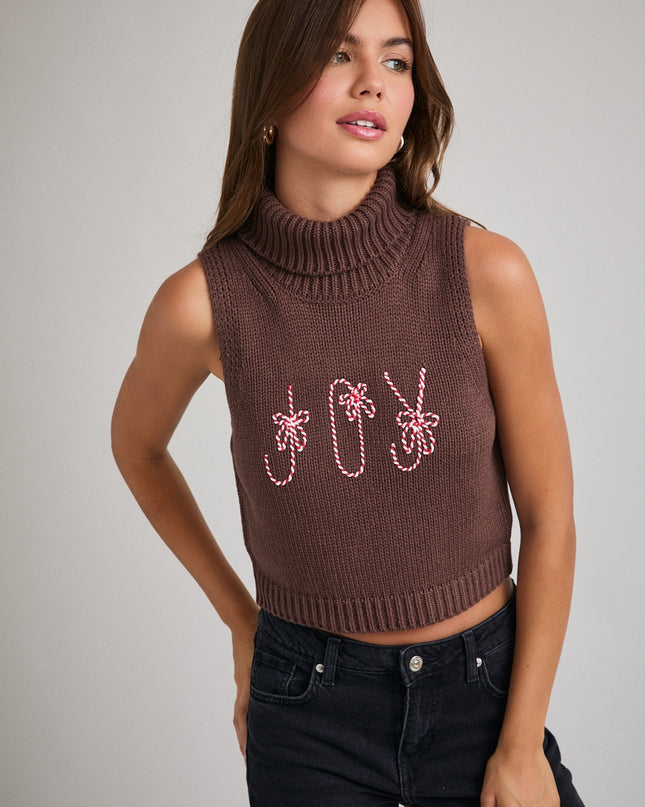 Peppermint Cozy Joy Sleeveless Turtleneck Sweater
