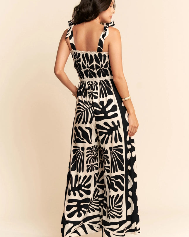 The Matisse Muse Wide Leg Jumpsuit – Black & Cream Abstract Print