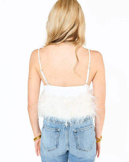 Chic white going out top with delicate feather detail