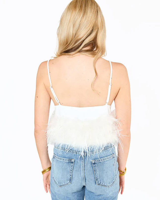 Chic white going out top with delicate feather detail