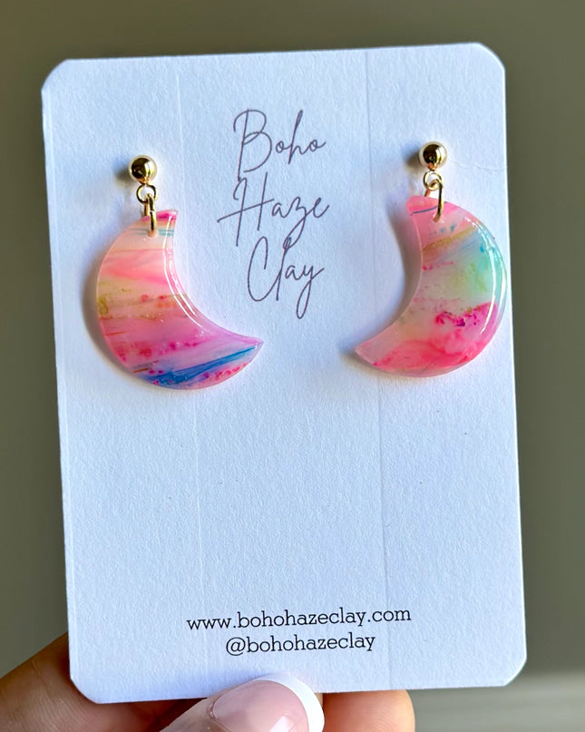 Colorful Crescent Moon Dangle Earrings