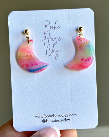 Colorful Crescent Moon Dangle Earrings