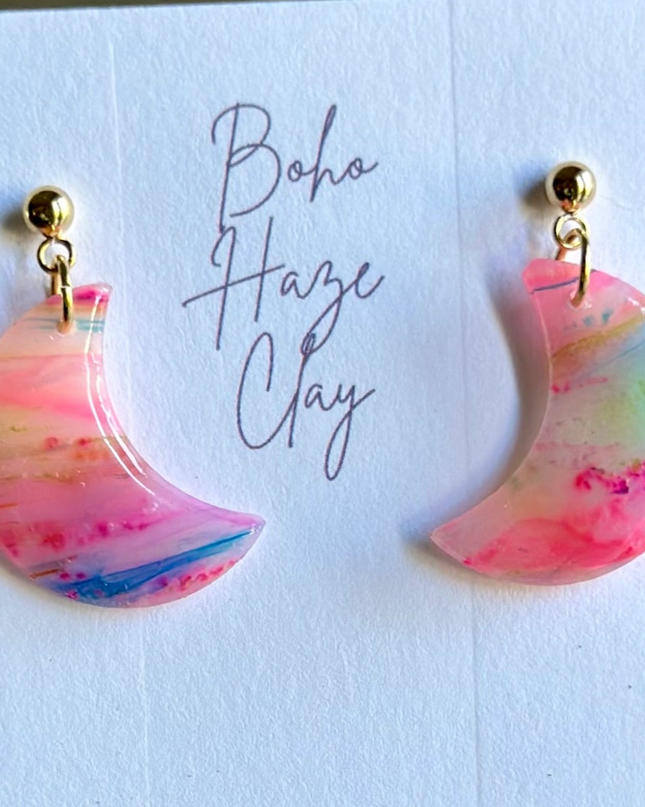 Colorful Crescent Moon Dangle Earrings