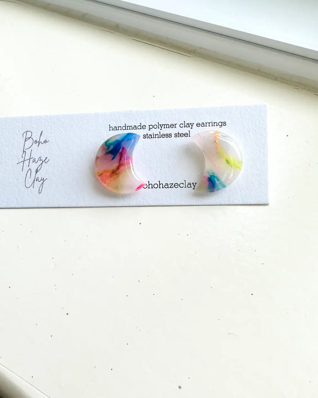 Colorful Mini Crescent Moon Studs