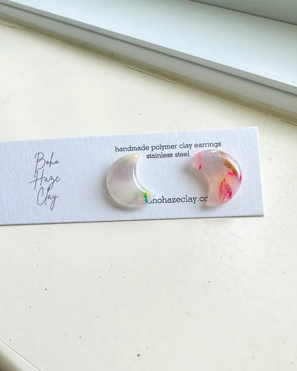 Colorful Mini Crescent Moon Studs