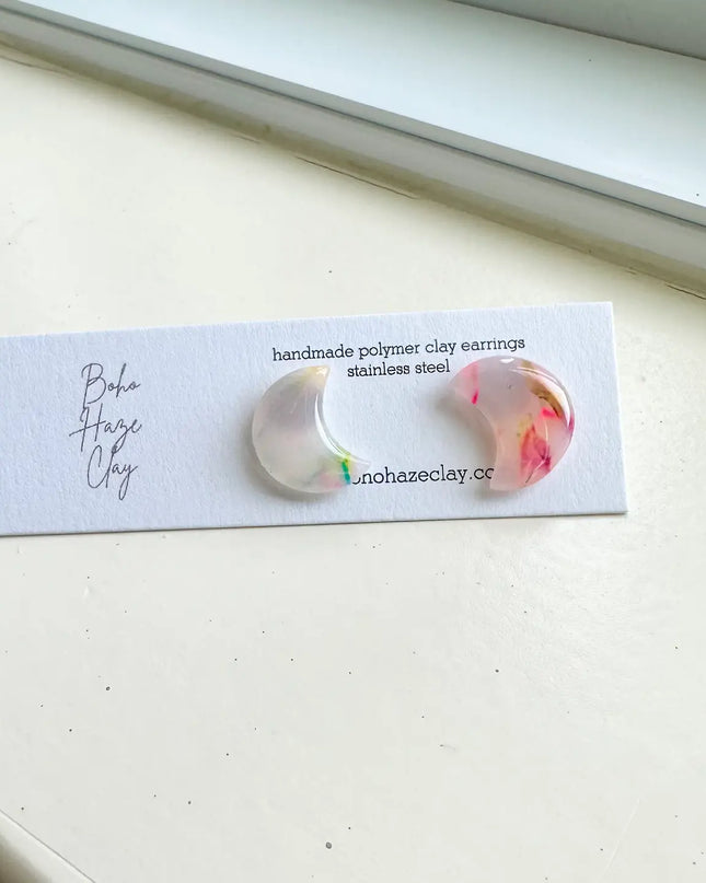 Colorful Mini Crescent Moon Studs