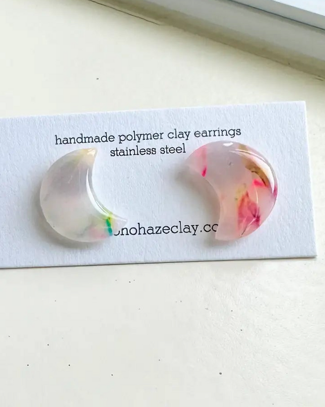 Colorful Mini Crescent Moon Studs