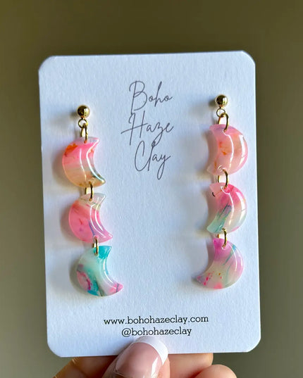 Colorful Stacked Mini Crescent Moon Dangle