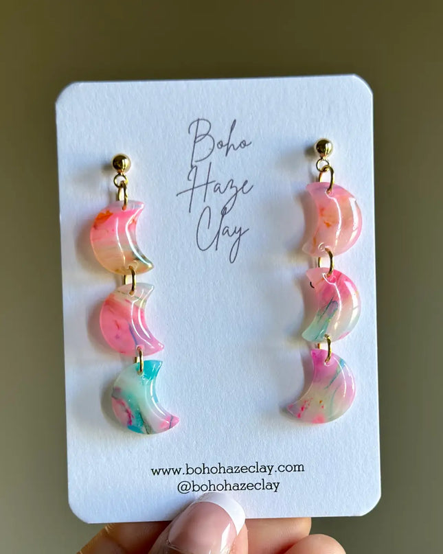 Colorful Stacked Mini Crescent Moon Dangle