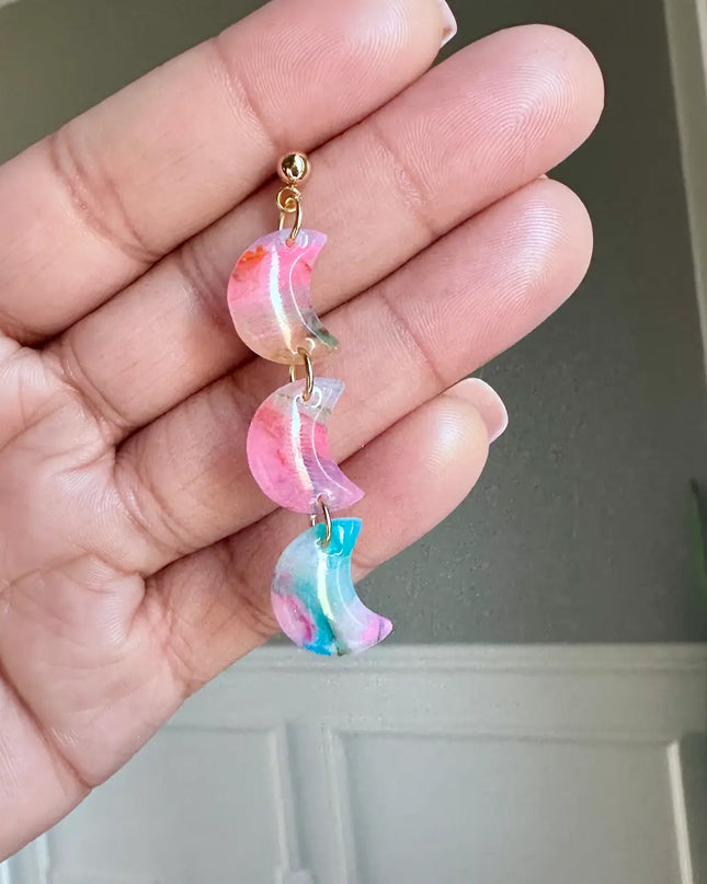 Colorful Stacked Mini Crescent Moon Dangle