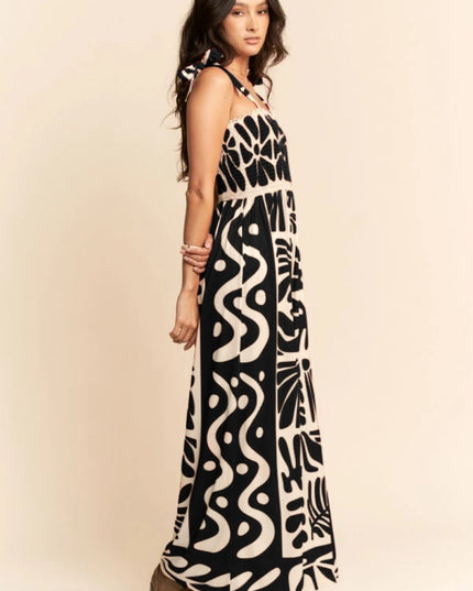 The Matisse Muse Wide Leg Jumpsuit – Black & Cream Abstract Print