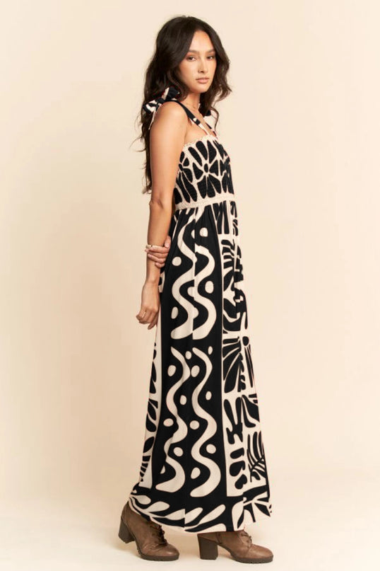 The Matisse Muse Wide Leg Jumpsuit – Black & Cream Abstract Print