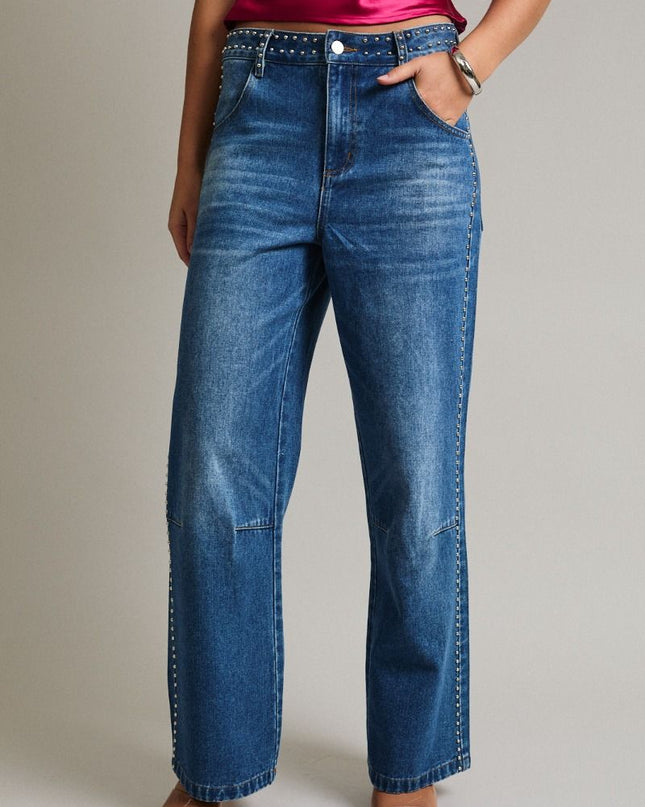 Tell Me About It, Studded Wide-Leg Jeans