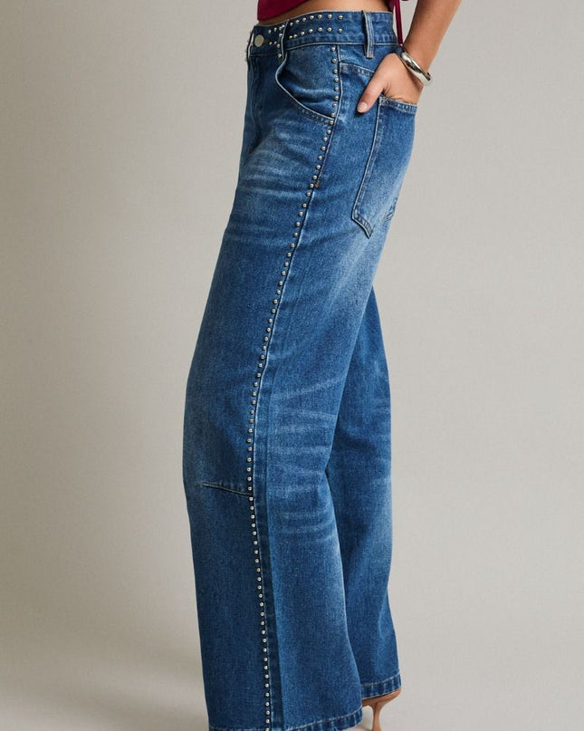 Tell Me About It, Studded Wide-Leg Jeans
