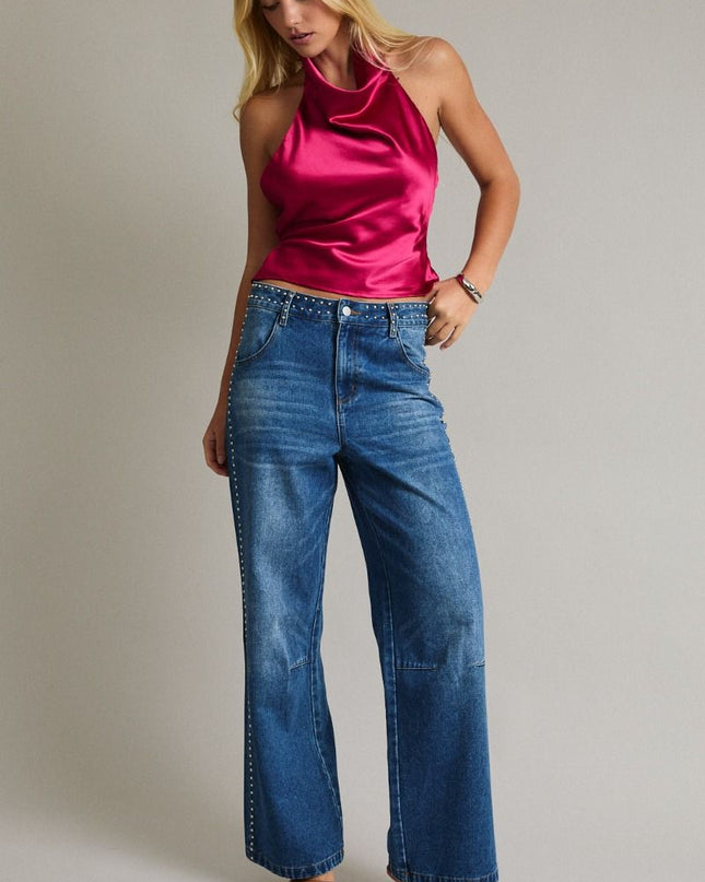 Tell Me About It, Studded Wide-Leg Jeans