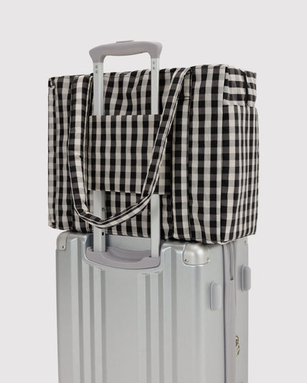 BAGGU SMALL CLOUD CARRY-ON - BLACK AND CREAM GINGHAM