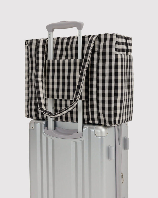 BAGGU SMALL CLOUD CARRY-ON - BLACK AND CREAM GINGHAM