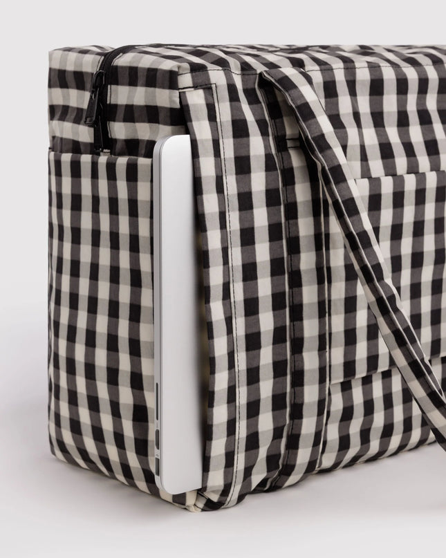 BAGGU SMALL CLOUD CARRY-ON - BLACK AND CREAM GINGHAM