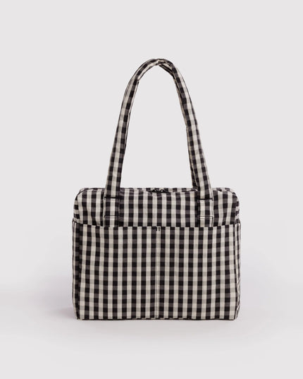BAGGU SMALL CLOUD CARRY-ON - BLACK AND CREAM GINGHAM