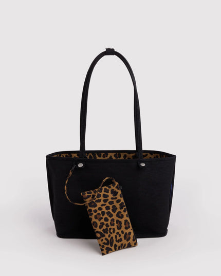 BAGGU MEDIUM NYLON REVERSIBLE TOTE - LEOPARD MIX