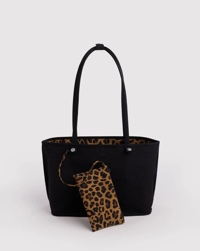 BAGGU MEDIUM NYLON REVERSIBLE TOTE - LEOPARD MIX