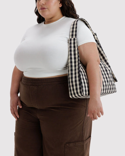 BAGGU NYLON SHOULDER BAG - BLACK AND CREAM GINGHAM