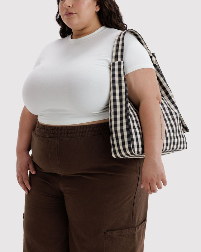 BAGGU NYLON SHOULDER BAG - BLACK AND CREAM GINGHAM