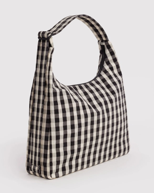 BAGGU NYLON SHOULDER BAG - BLACK AND CREAM GINGHAM