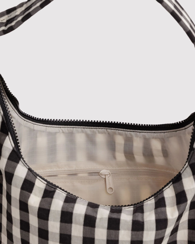 BAGGU NYLON SHOULDER BAG - BLACK AND CREAM GINGHAM