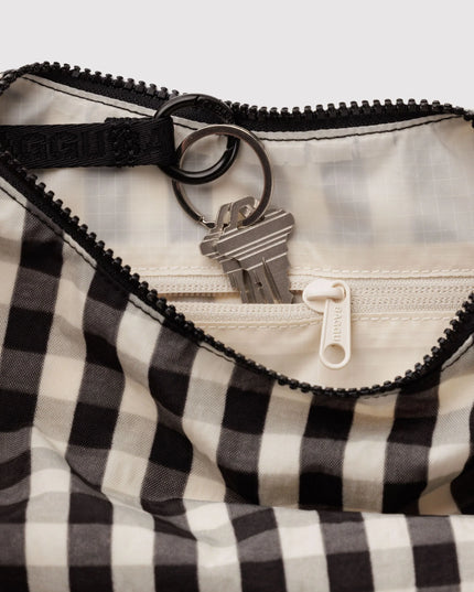 BAGGU SMALL NYLON CRESCENT BAG - BLACK AND CREAM GINGHAM