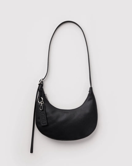 BAGGU SMALL RECYCLED LEATHER FLAT CRESCENT - BLACK