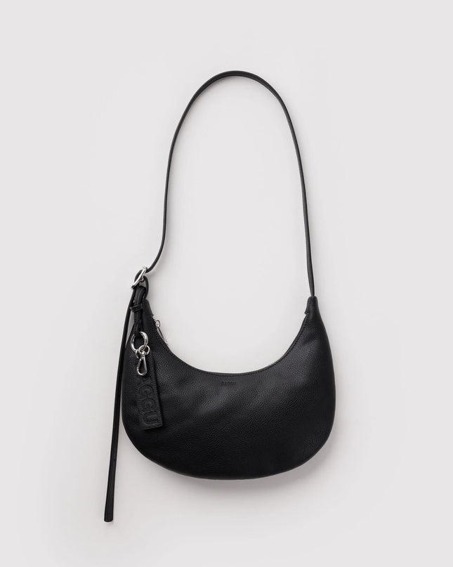 BAGGU SMALL RECYCLED LEATHER FLAT CRESCENT - BLACK
