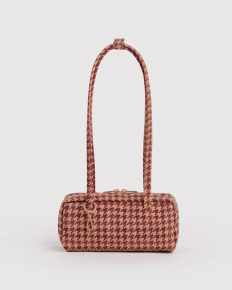 BAGGU SMALL NYLON BOWLER BAG - TAN HOUNDSTOOTH