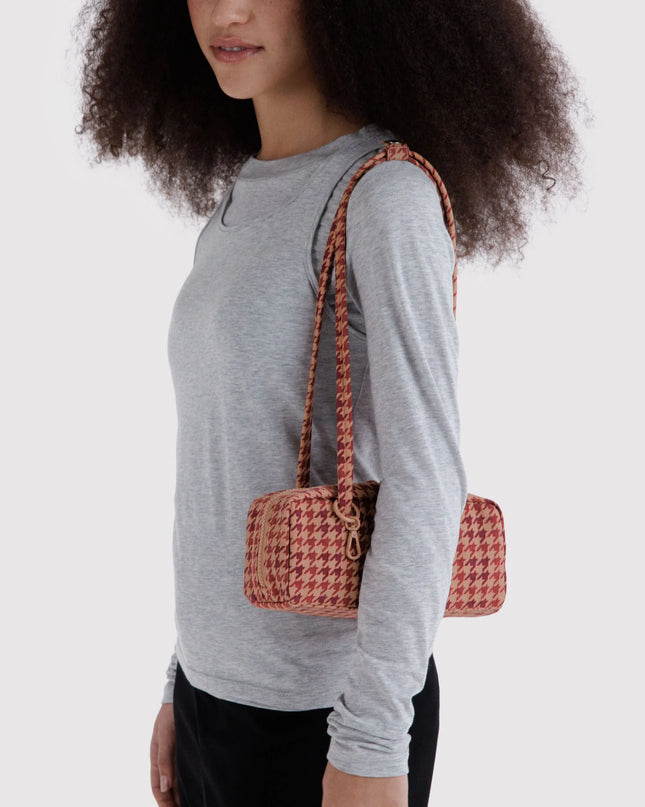 BAGGU SMALL NYLON BOWLER BAG - TAN HOUNDSTOOTH