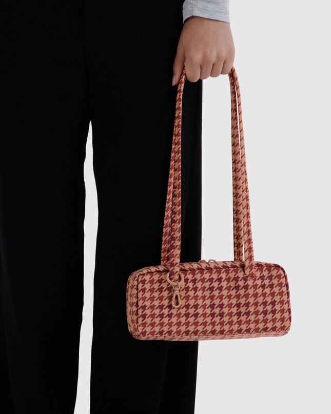 BAGGU SMALL NYLON BOWLER BAG - TAN HOUNDSTOOTH