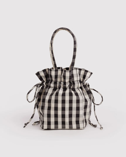 BAGGU NYLON DRAWSTRING BAG - BLACK AND CREAM GINGHAM