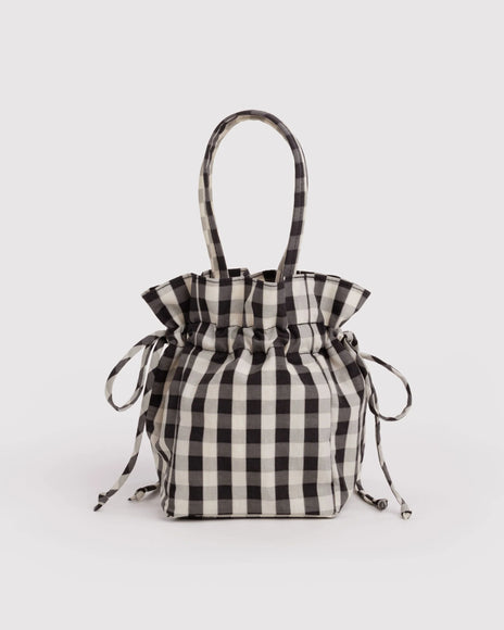 BAGGU NYLON DRAWSTRING BAG - BLACK AND CREAM GINGHAM