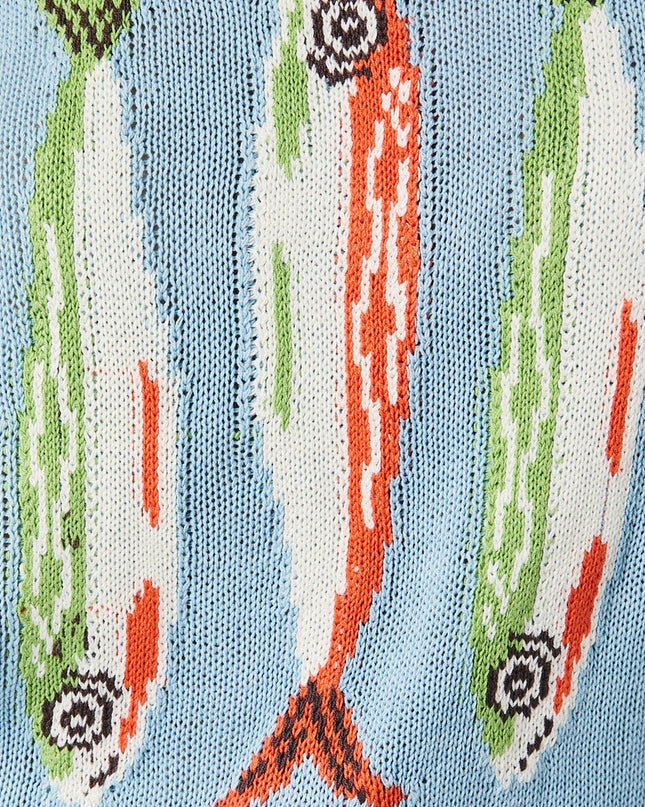 Textile with fish pattern on a light blue background